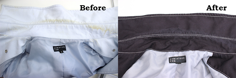 汗ジミ、皮脂汚れのある洋服も染め替えできれいになります！