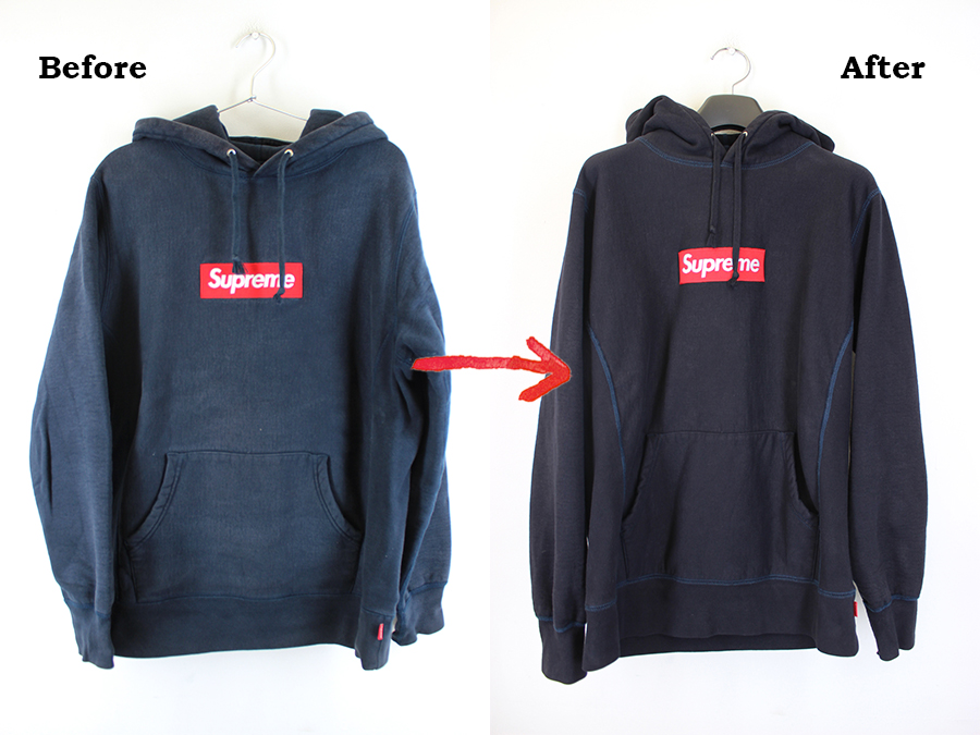 色あせ シュプリーム（Supreme）パーカーの染め替え・染め直し事例 